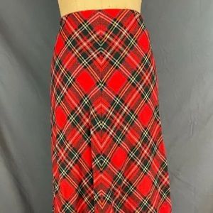 Vintage 70’s A-Line Red ❤️ Wool Plaid MAXI Skirt Back Zip Unlined US XS